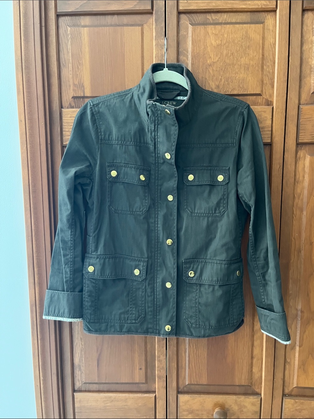 J. Crew Olive Green Utility Jacket with Gold-Tone Snaps Sz. S